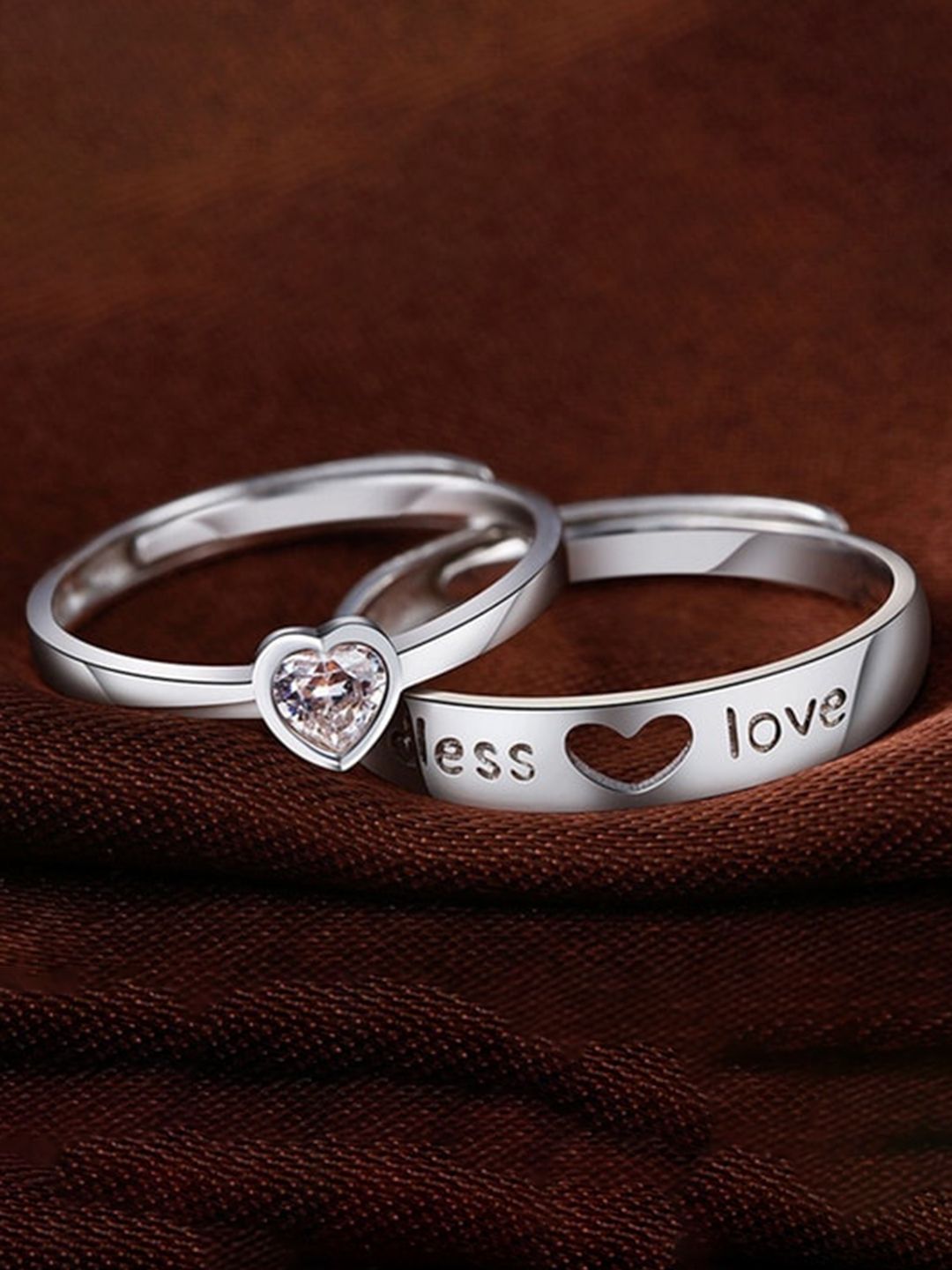 KARISHMA KREATIONS Silver-Plated AD-Studded Adjustable Couple Rings