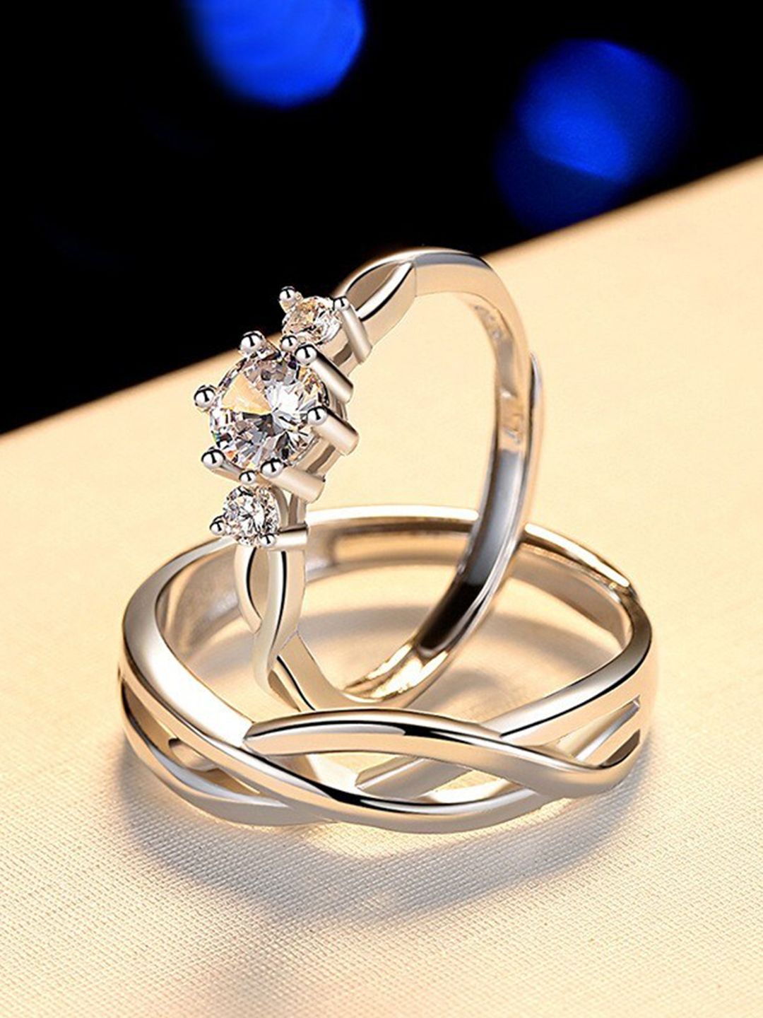 KARISHMA KREATIONS Silver-Plated AD-Studded Adjustable Couple Rings