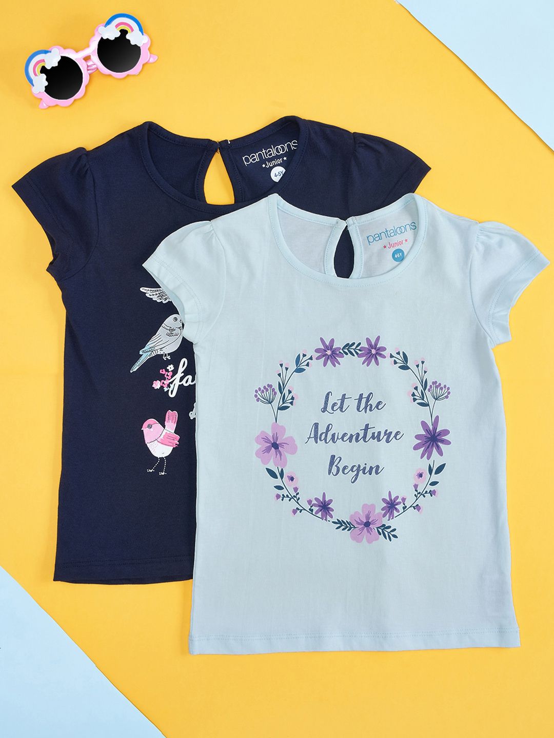 Pantaloons Junior Girls Pack Of 2 Typography Printed Puff Sleeves Cotton T-shirts