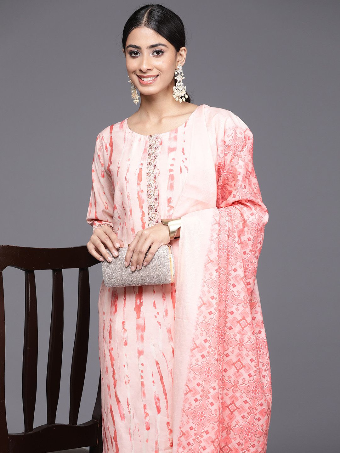 Libas Women Printed Regular Sequinned Kurta with Trousers & With Dupatta Price in India