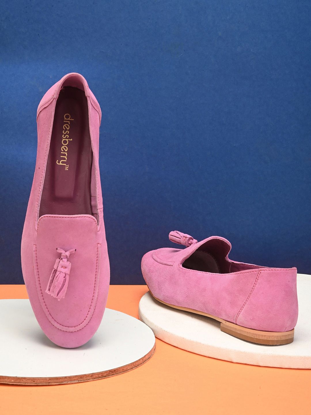 DressBerry Pink Tasselled Leather Ballerinas