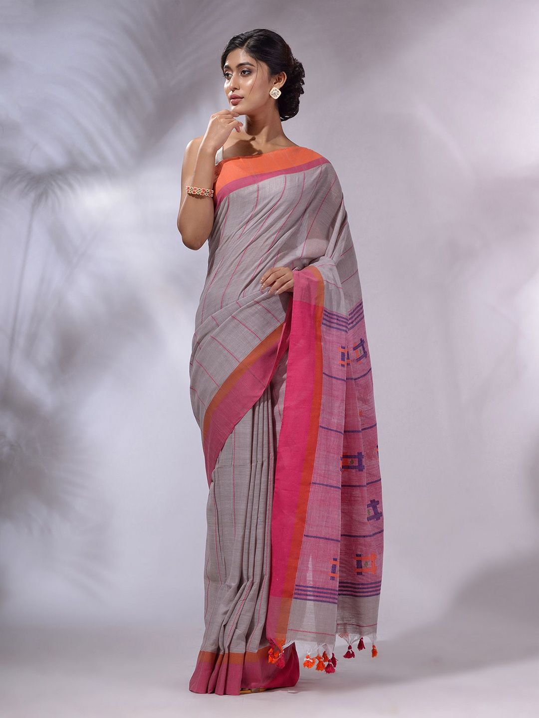 Charukriti Striped Pure Cotton Handloom Saree Price in India