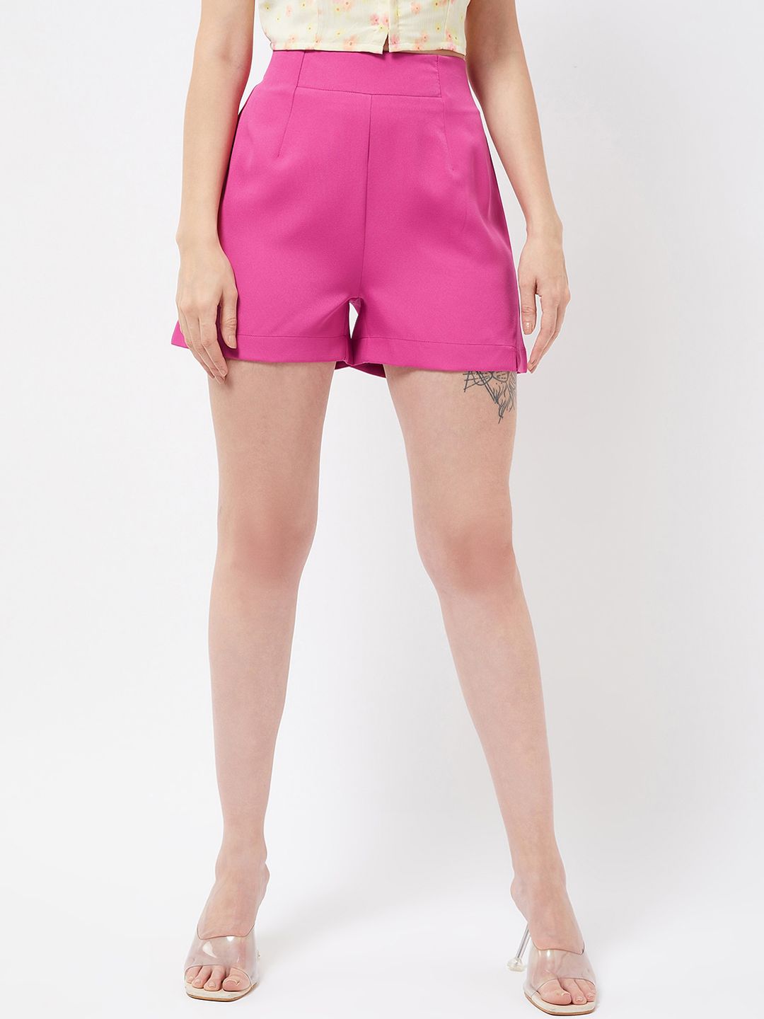 MAGRE Women Pink High-Rise Regular Shorts Price in India