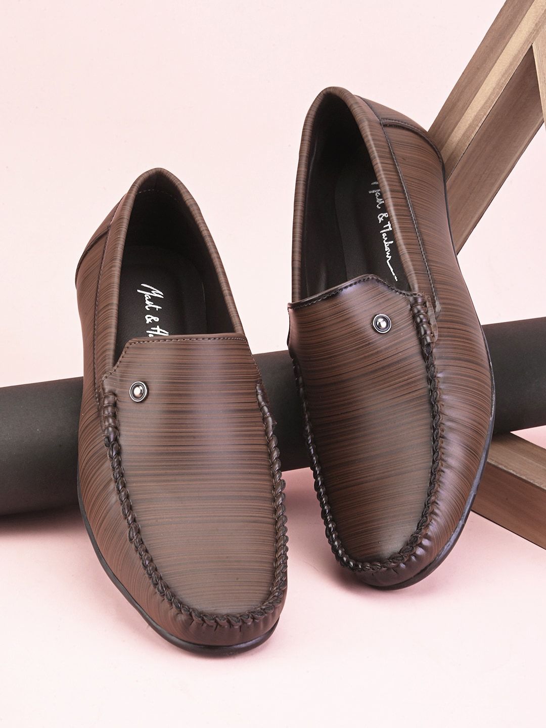 Mast & Harbour Men Brown Textured Lightweight Padded Insole Penny Loafers