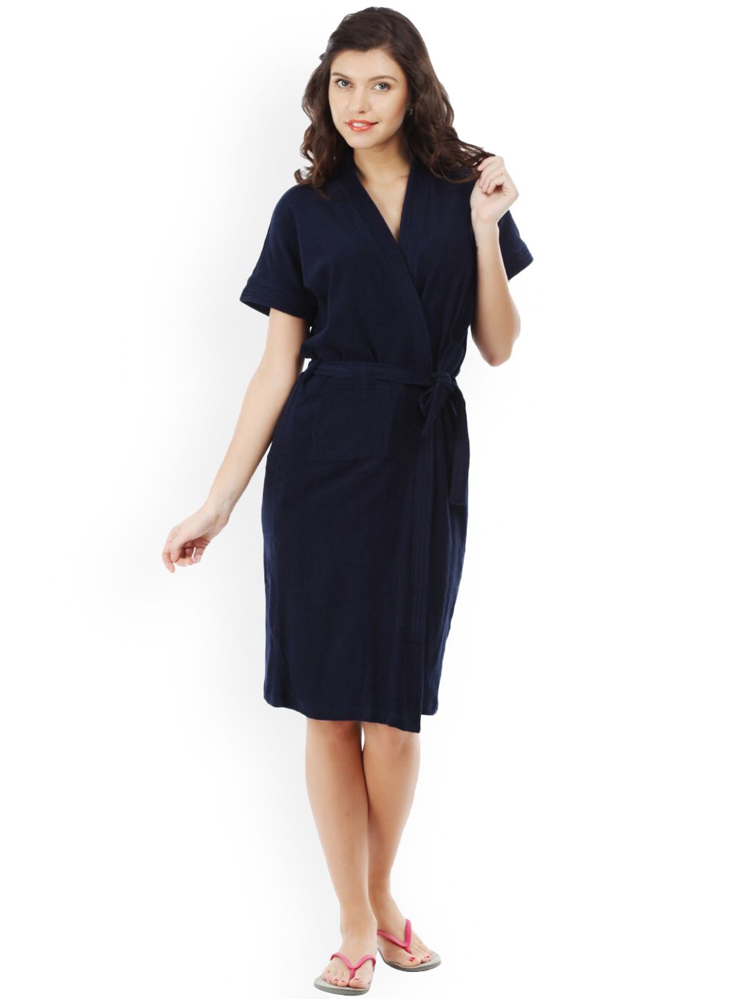 RedRose Navy-Blue Cotton Soft Bath Robe