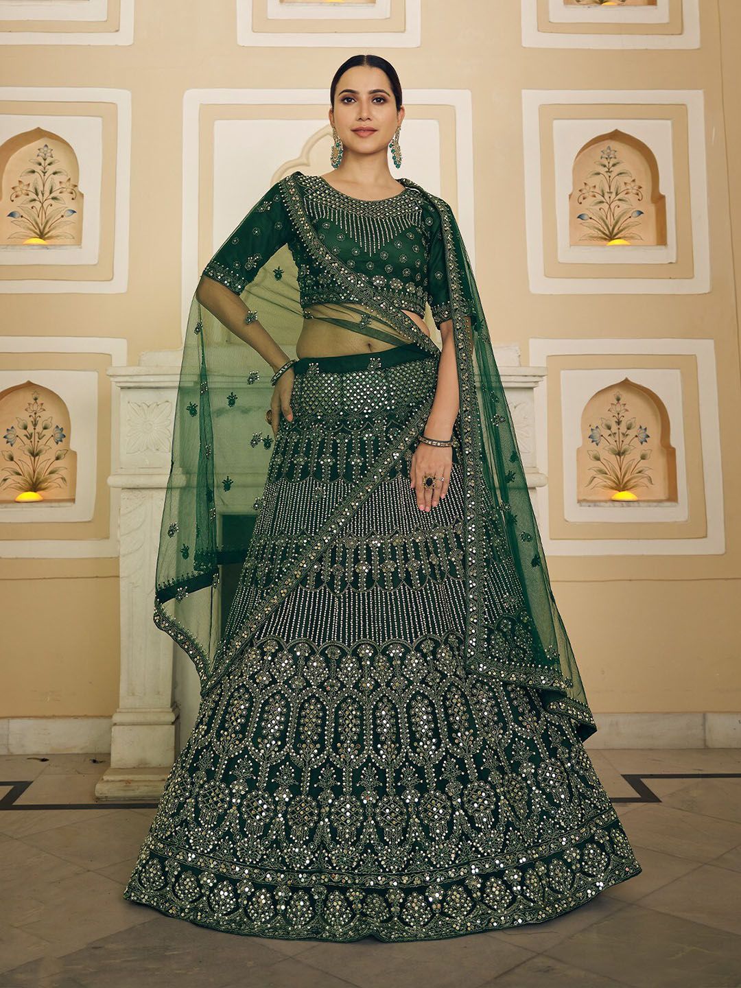 ODETTEEmbroidered Semi-Stitched Lehenga & Unstitched Blouse With Dupatta Price in India