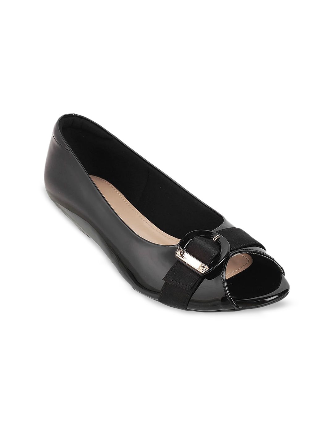 Metro Peep Toe Buckled Ballerinas