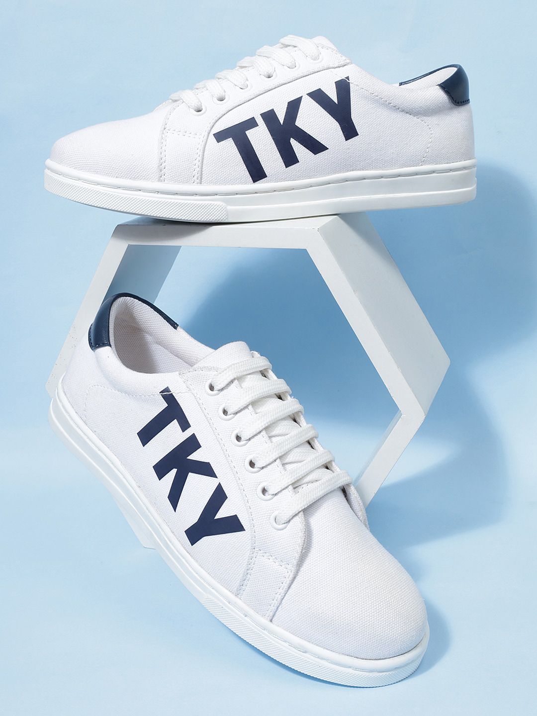 Tokyo Talkies Women White & Navy Blue Printed Comfort Insole Basics Sneakers