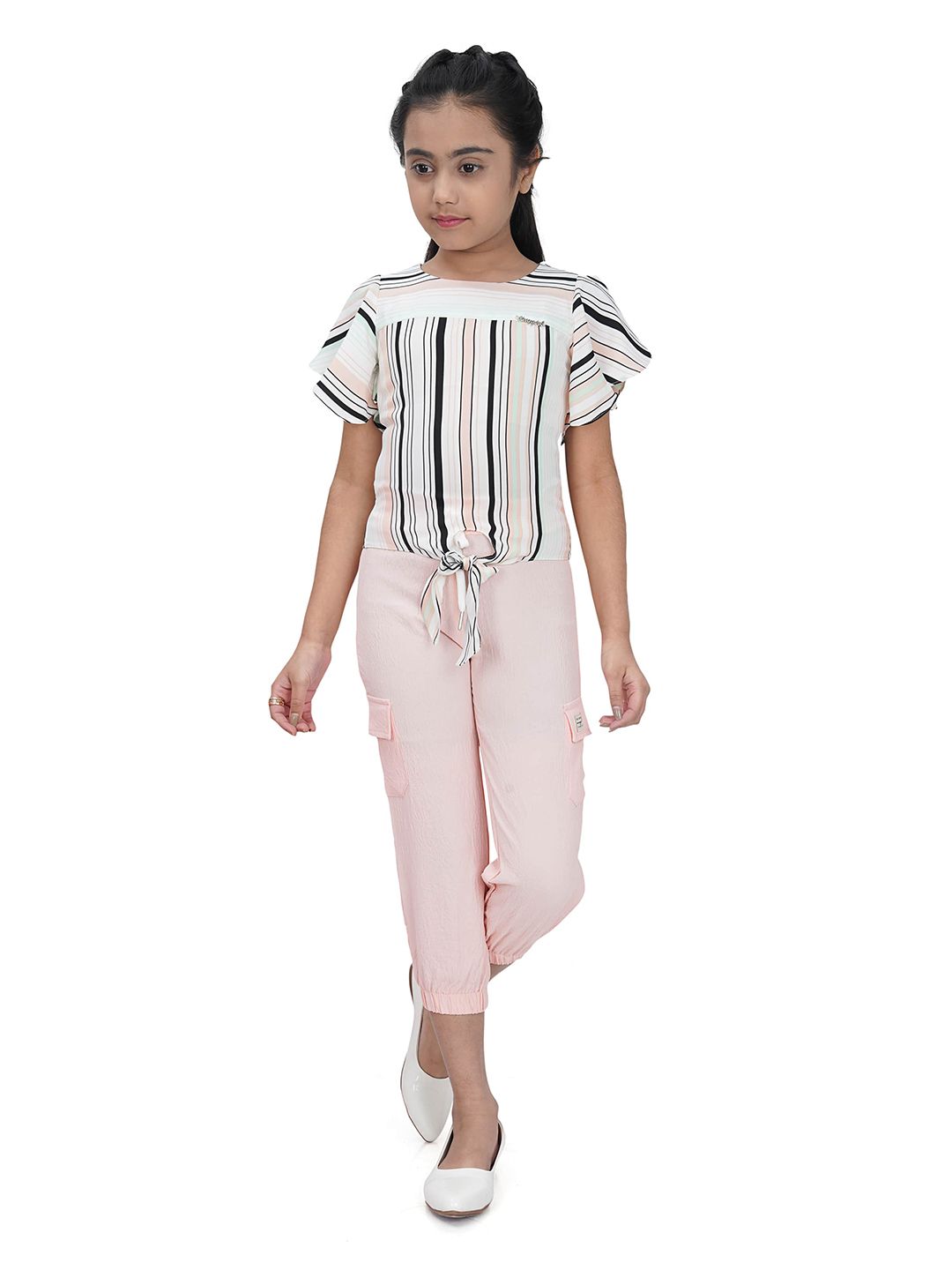 Tiny Girl Striped Flutter Sleeves Top