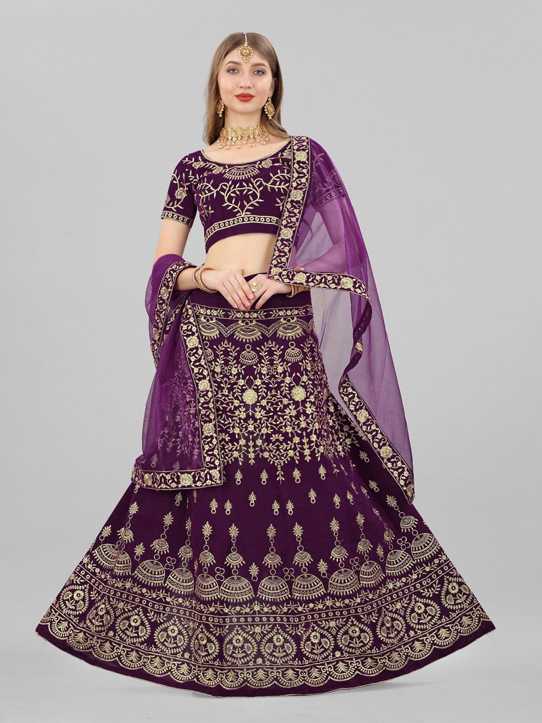 APNISHA Embroidered Thread Work Semi-Stitched Lehenga & Unstitched Blouse With Dupatta Price in India