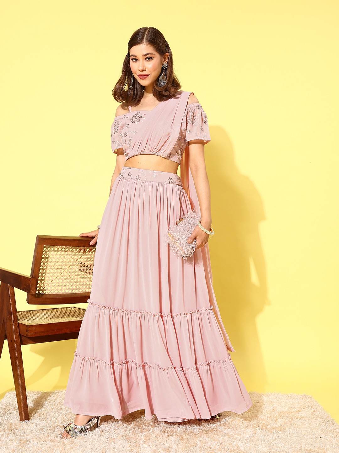 Libas Pink Embellished Sequinned Ready to Wear Lehenga & Blouse With Dupatta Price in India