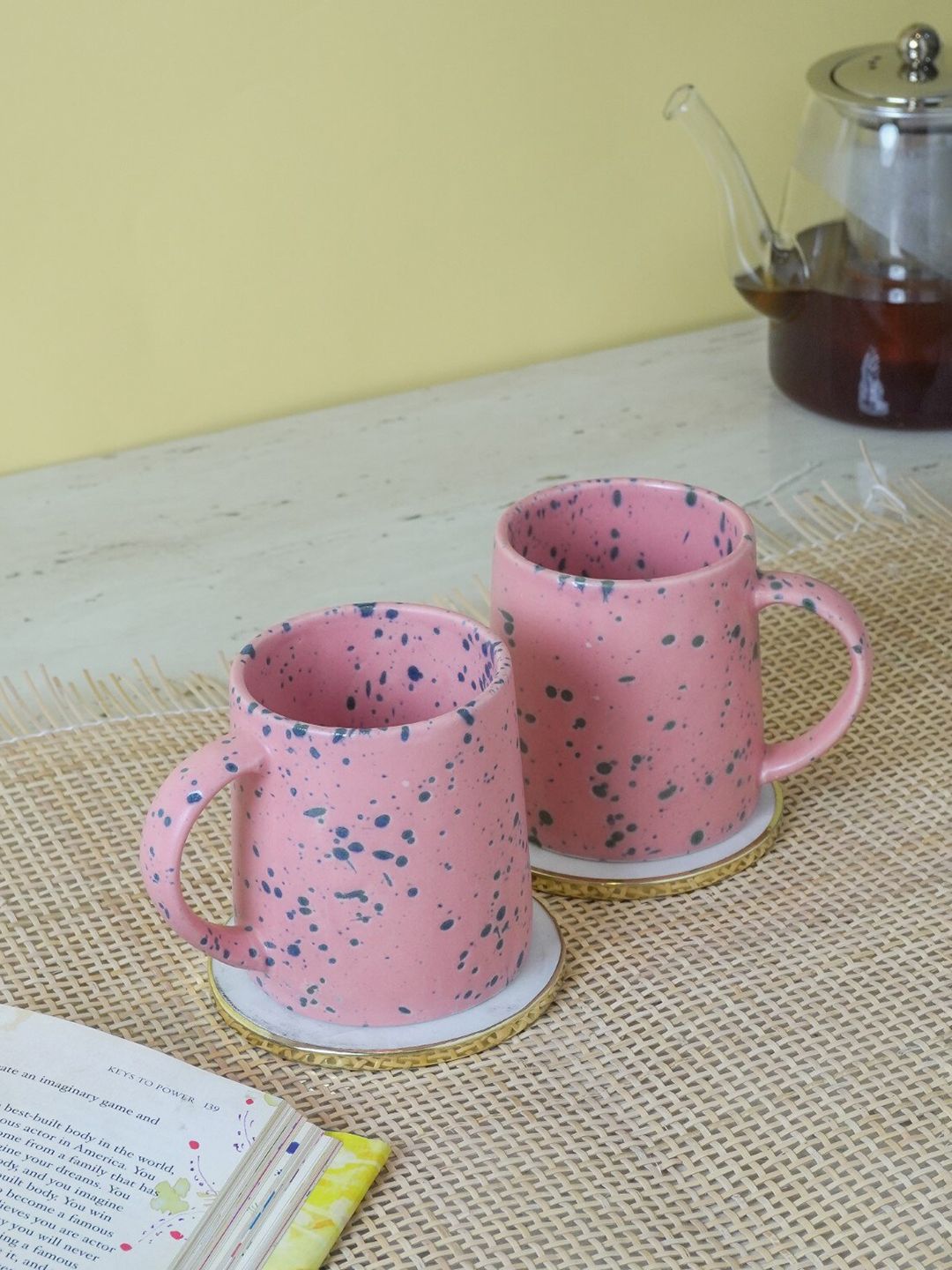 The Decor Mart Abhinav Name Personalised Pink Textured Ceramic Microwave Safe 2 Piece Mugs-300ml