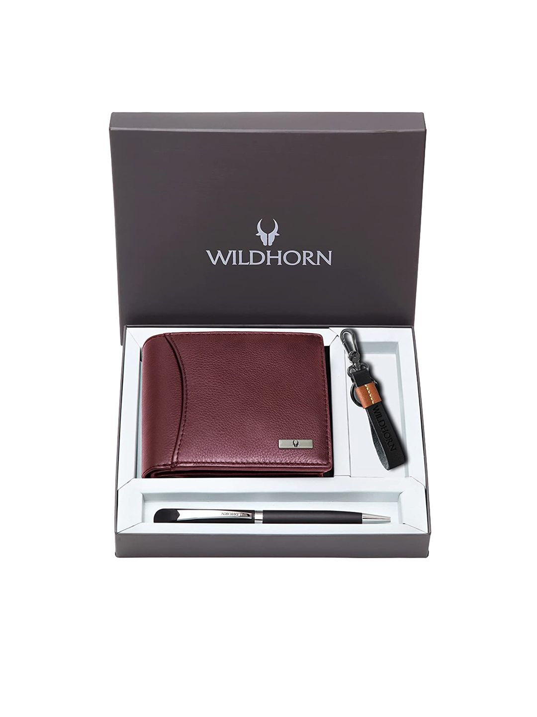 Buy WildHorn Men Leather Wallet, Keychain & Pen Accessory Gift Set