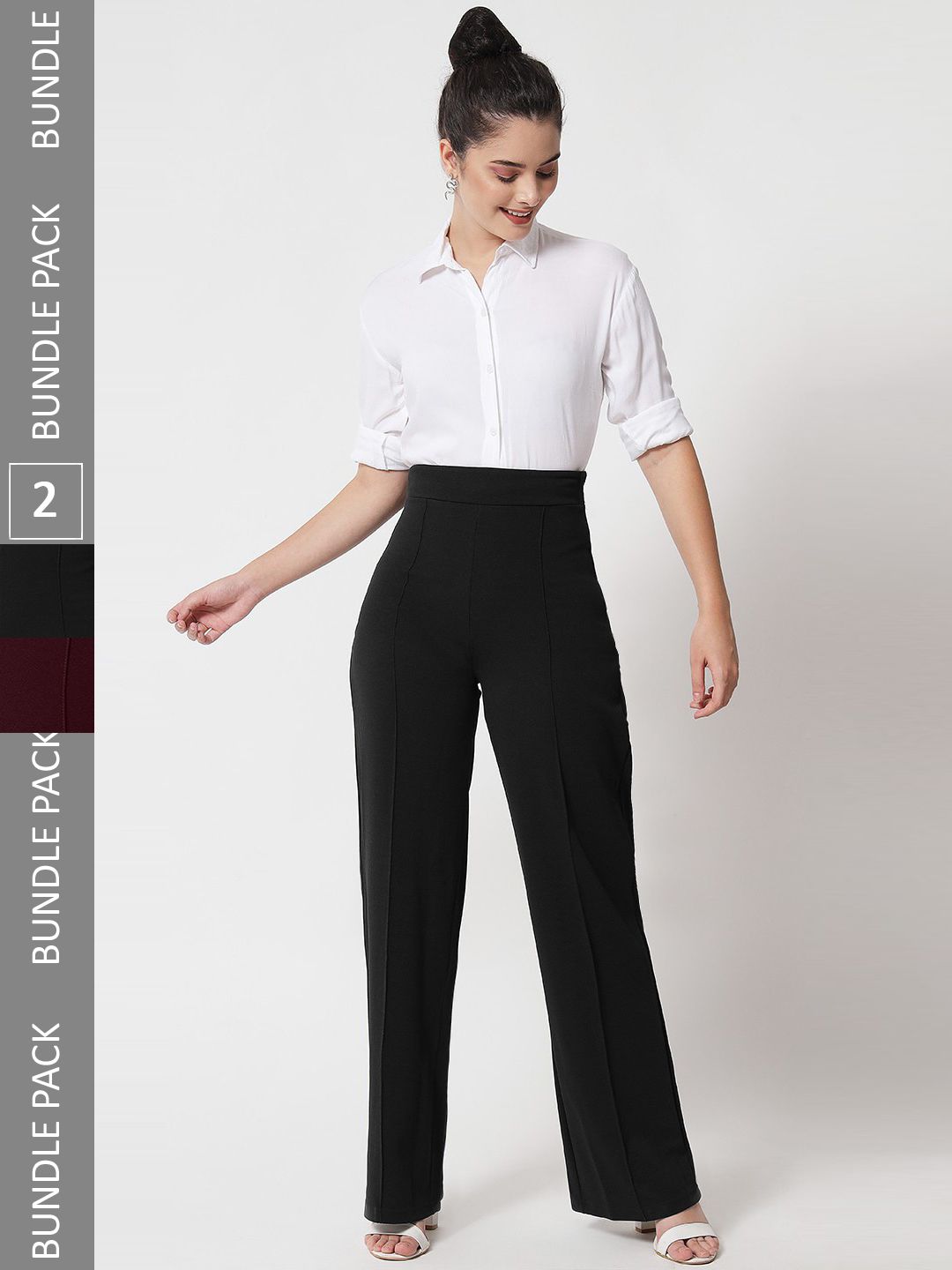 LEE TEX Women Pack Of 2 Relaxed Straight Leg High-Rise Parallel Trousers Price in India