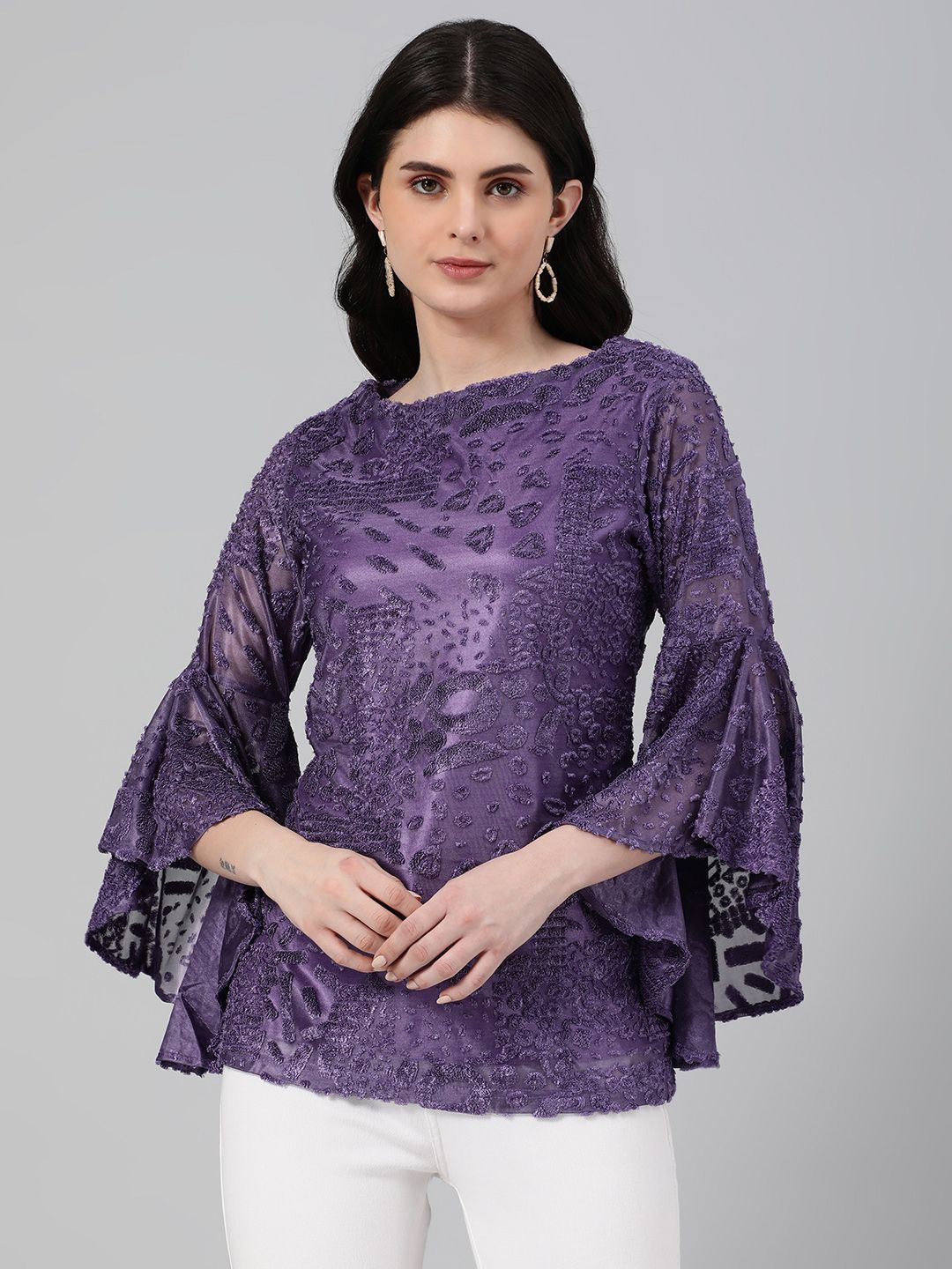 Emmyrobe Textured Bell Sleeves Jacquard Top Price in India