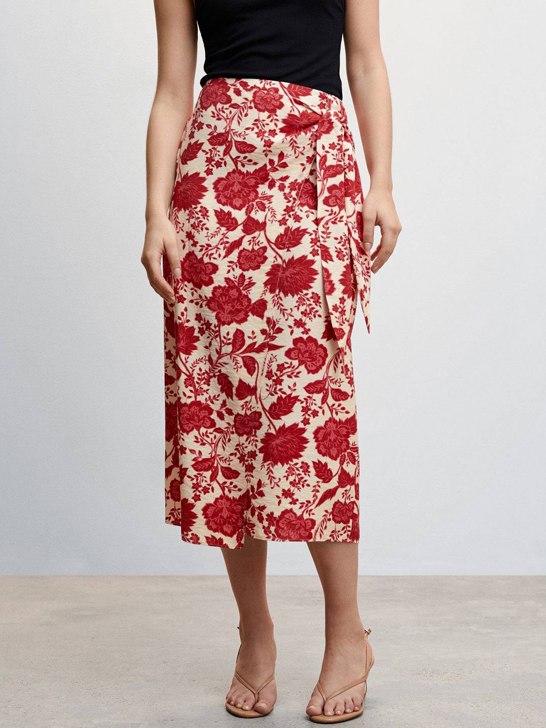 MANGO Waist Tie-Up Floral Print Wrap Skirt Price in India