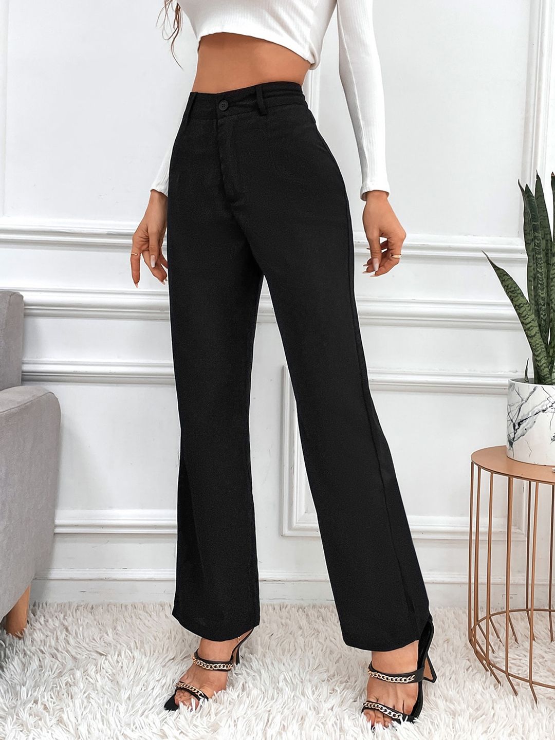 LEE TEX Women Black Relaxed Straight Leg High-Rise Trousers Price in India