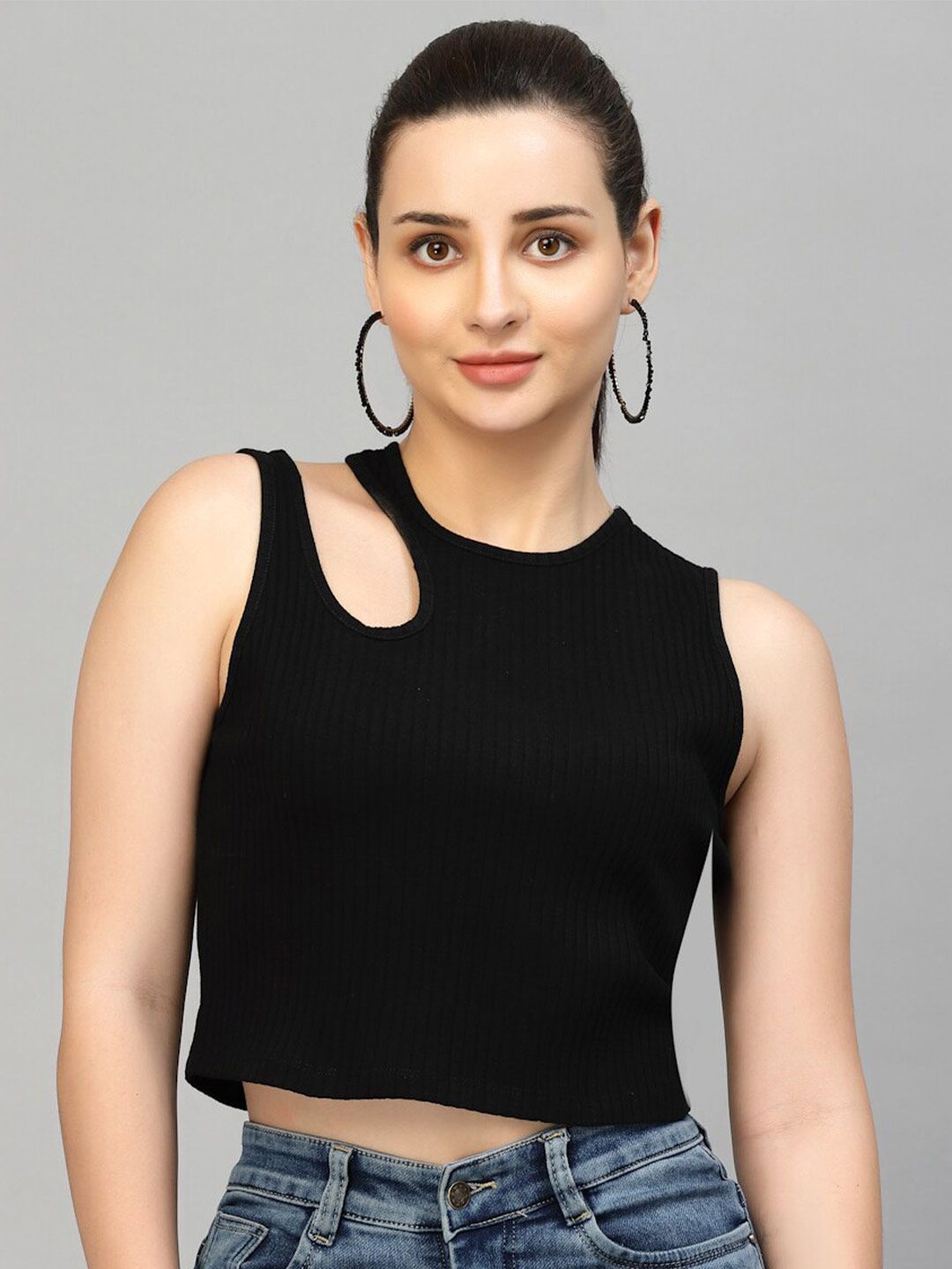 Strong And Brave Black Cotton Tank Top Price in India