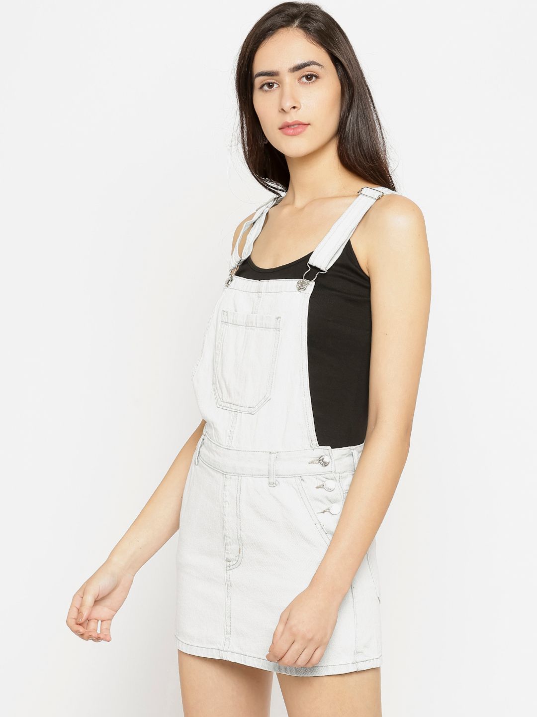 Buy FOREVER 21 Women White Denim Pinafore Dress - Dresses for Women 2297129