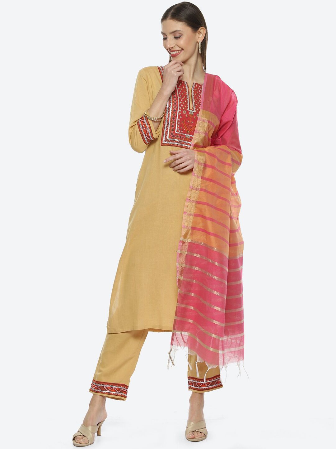 Biba Biba Ethnic Motifs Printed Gotta Patti Kurta with Trousers & Dupatta