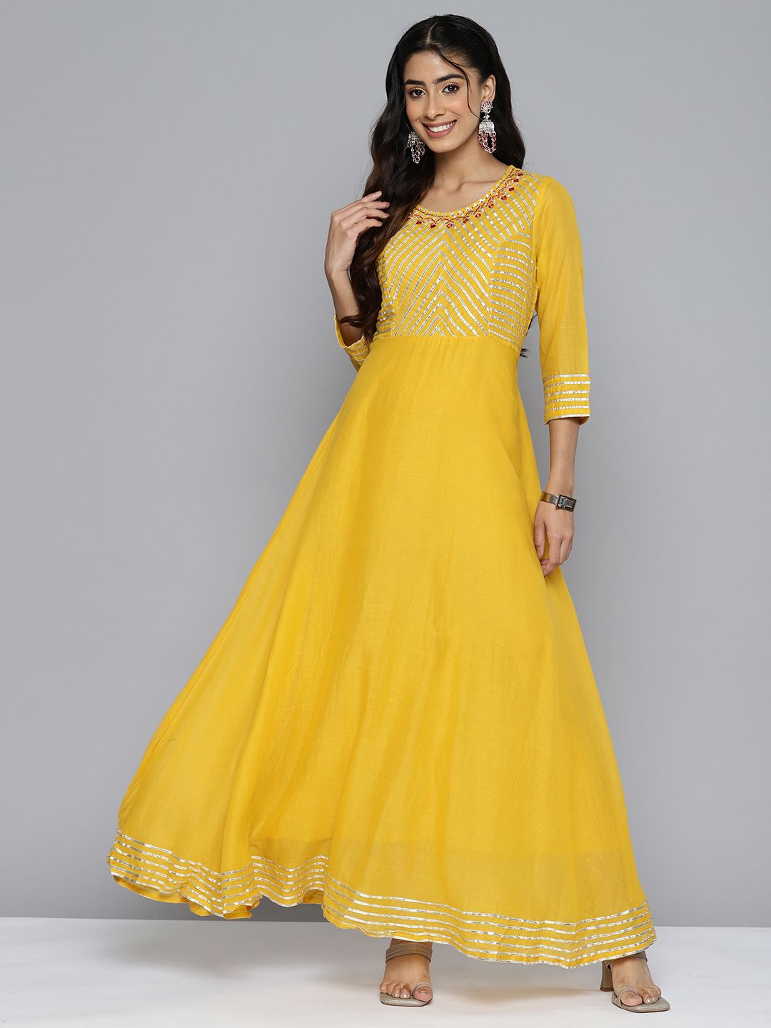 HERE&NOW Yellow A-Line Maxi Dress Price in India