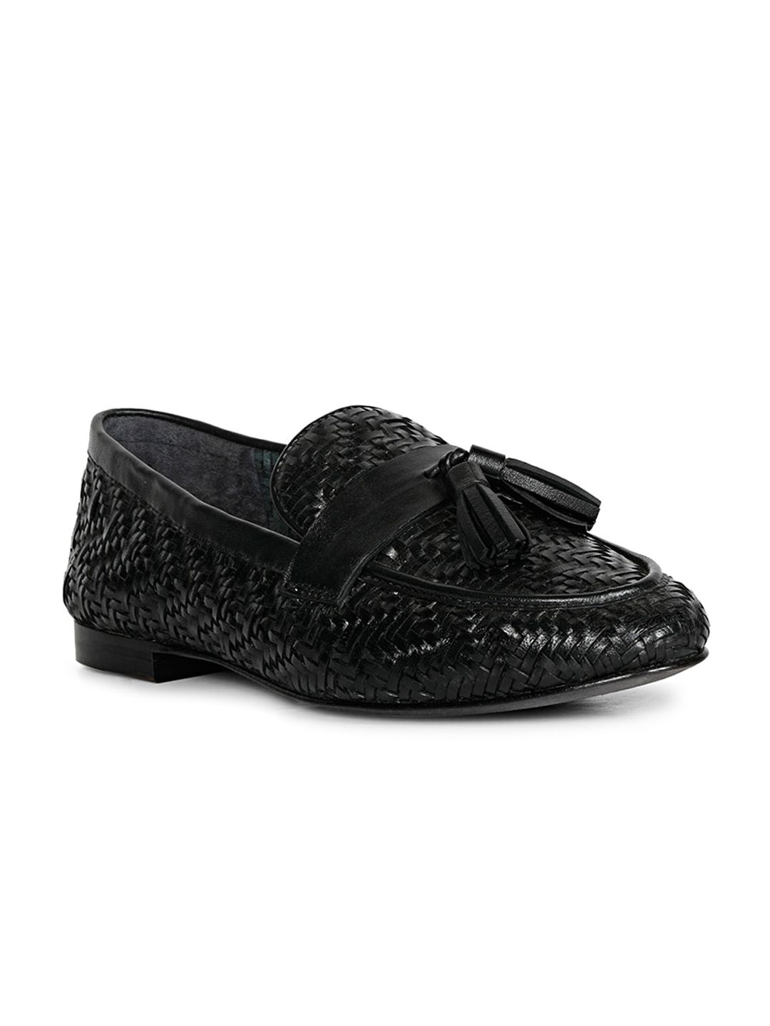 Saint G Women Black Woven Design Leather Loafers Price in India