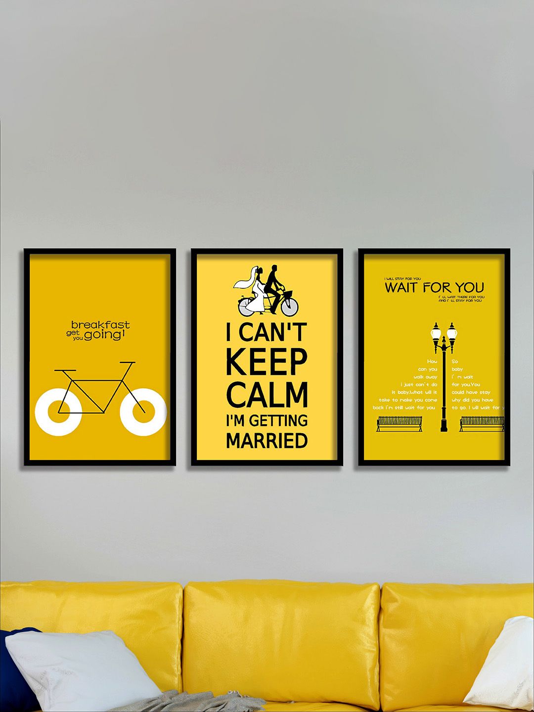 SAF 3-Pcs Yellow & Black Married Painting Wall Art