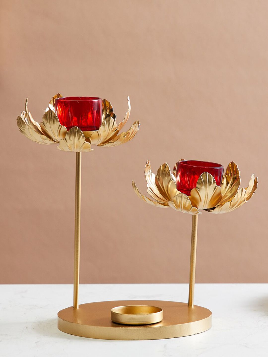 Home Centre Home Centre Beige 2 Pieces Embellished T-Light Candle Holders