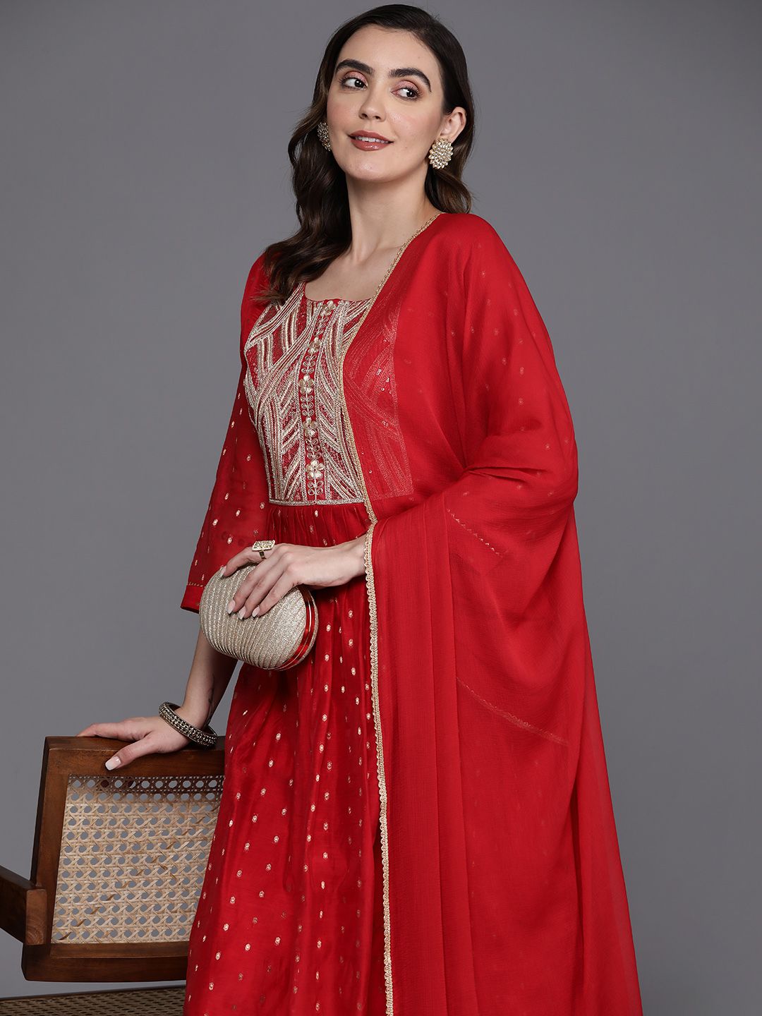 Indo Era Embroidered Empire Sequinned Chanderi Silk Kurta with Trousers & Dupatta Price in India
