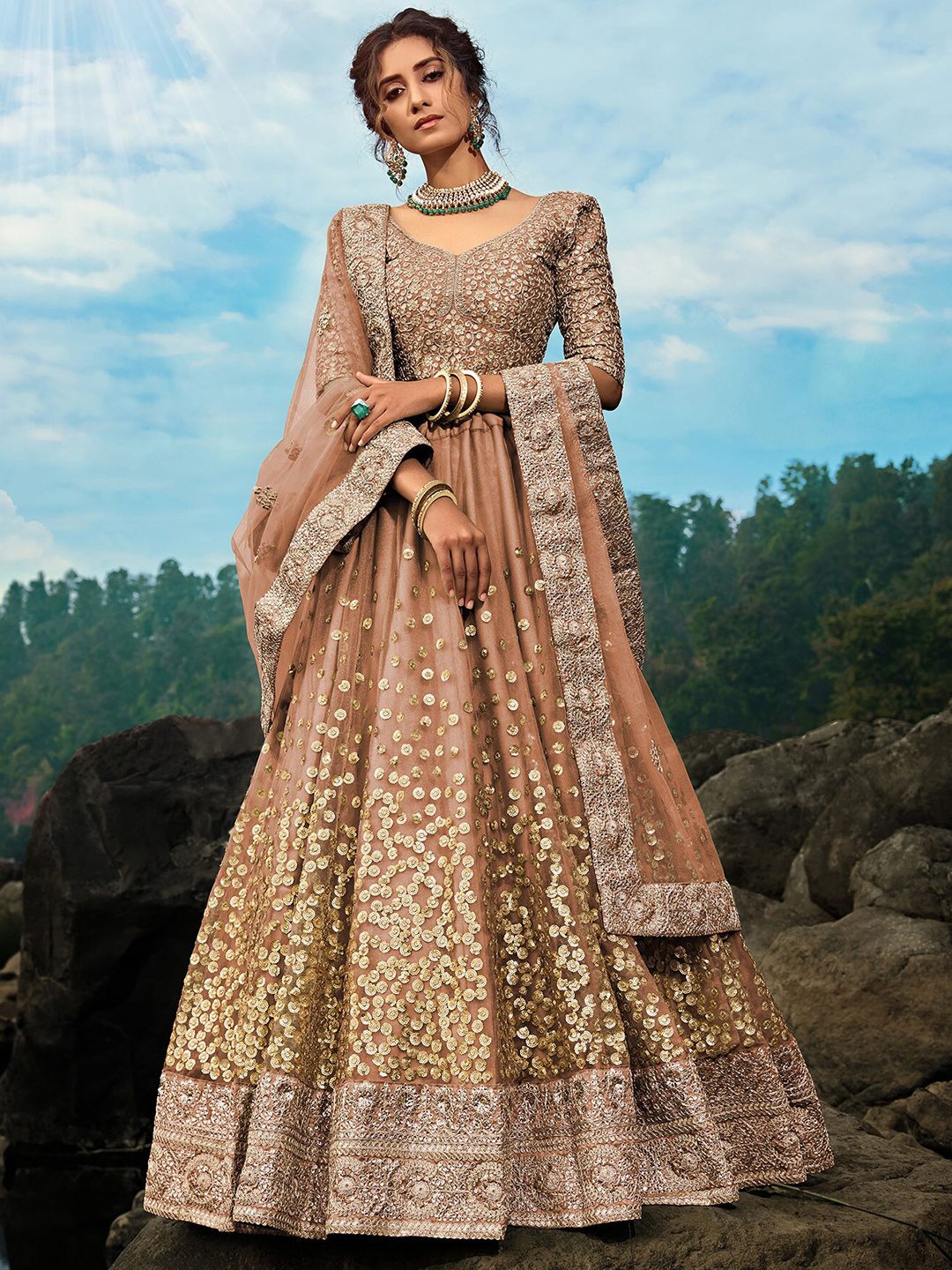 FABPIXEL Embroidered Sequinned Semi-Stitched Lehenga Choli With Dupatta Price in India