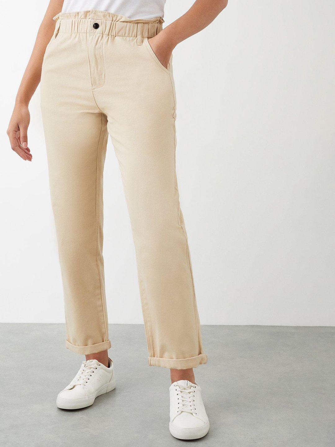 DOROTHY PERKINS Women Straight Fit Paperbag Trousers Price in India