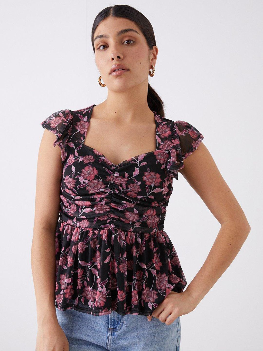 DOROTHY PERKINS Floral Print Sweetheart Neck A-Line Top Price in India