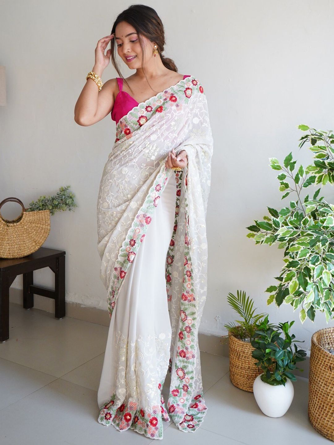 Atulyam Tex World Floral Sequinned Pure Georgette Saree Price in India