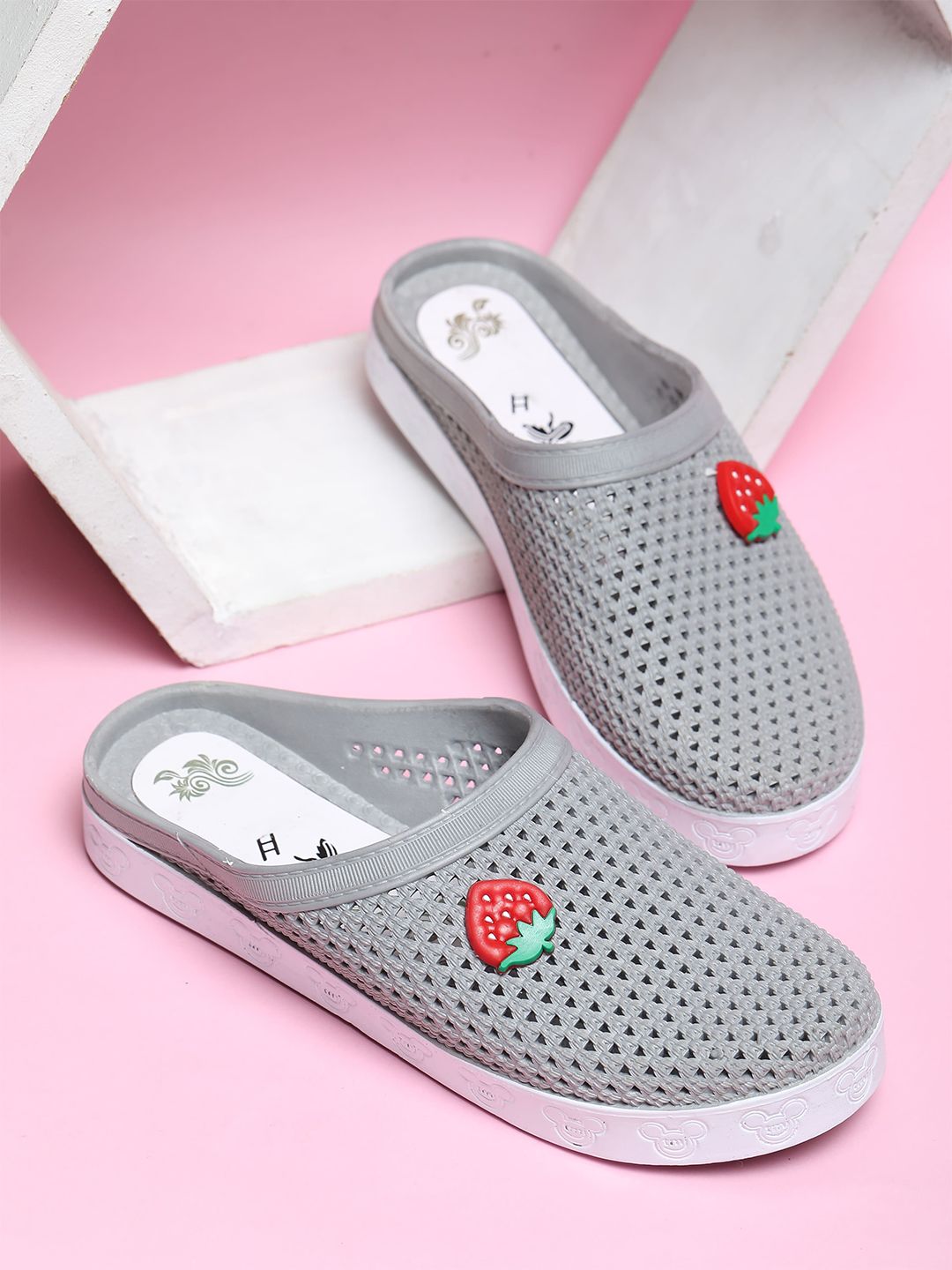 FABBMATE Women Self Design With Applique Strawberry Slip On