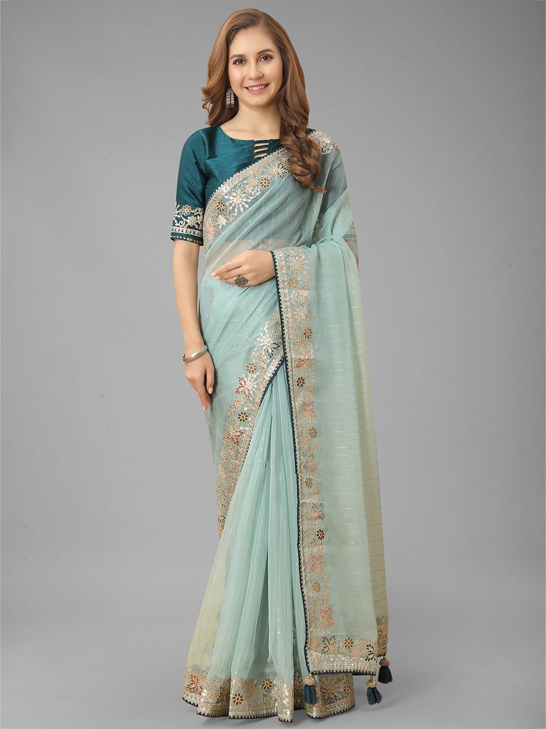 N N ENTERPRISE Embellished Sequinned Net Saree Price in India