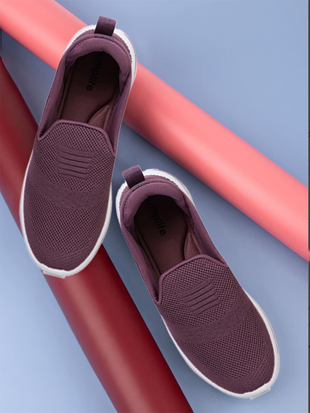 JUMPLITE Women Woven Design Comfort Insole Lightweight Contrast Sole Slip-On Sneakers Price in India