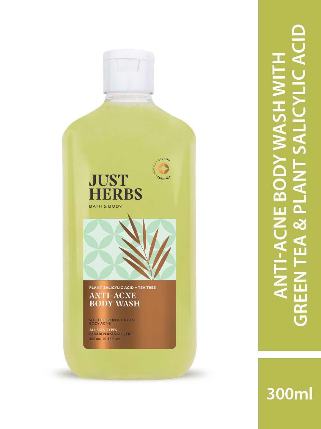 Just Herbs Anti-Acne Body Wash With Green Tea & Plant Salicylic Acid - 300 ml