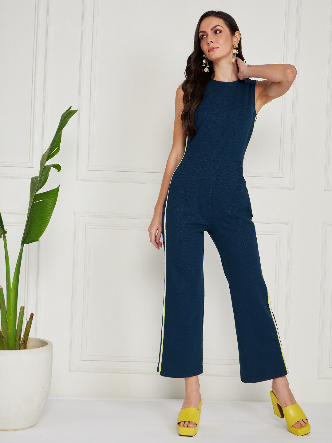 KASSUALLY Teal & White Boat Neck Basic Jumpsuit Price in India
