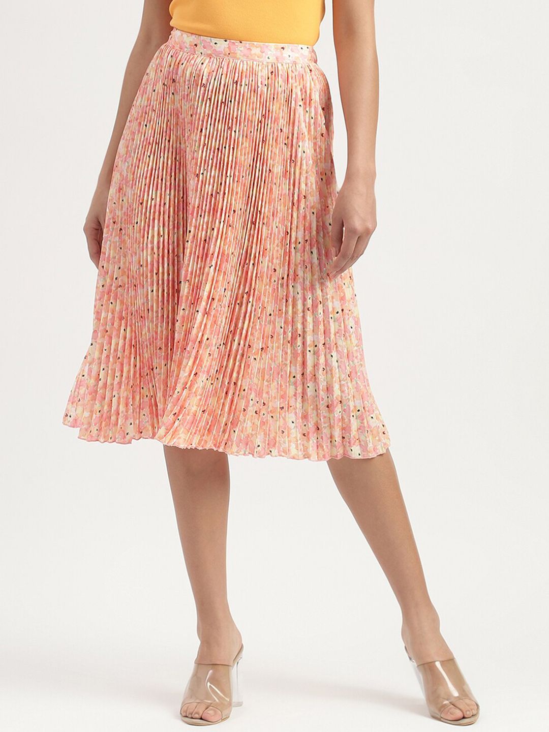 United Colors of Benetton Printed Accordian Pleats Modal Knee Length Skirt Price in India