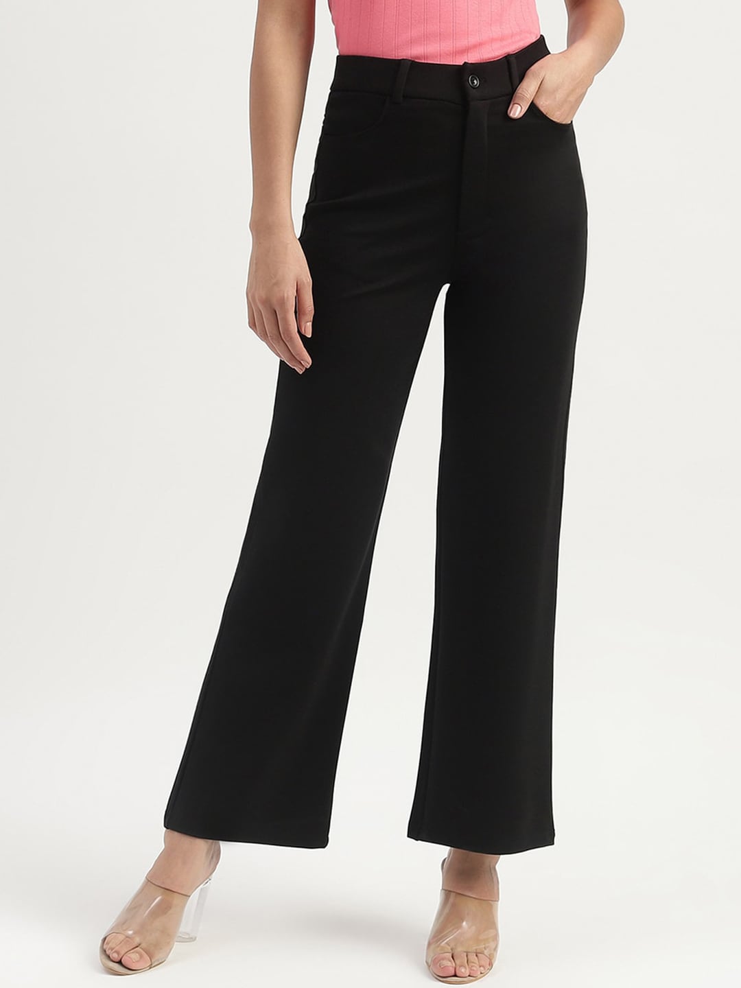 United Colors of Benetton Women High-Rise Straight Fit Parallel Trousers Price in India