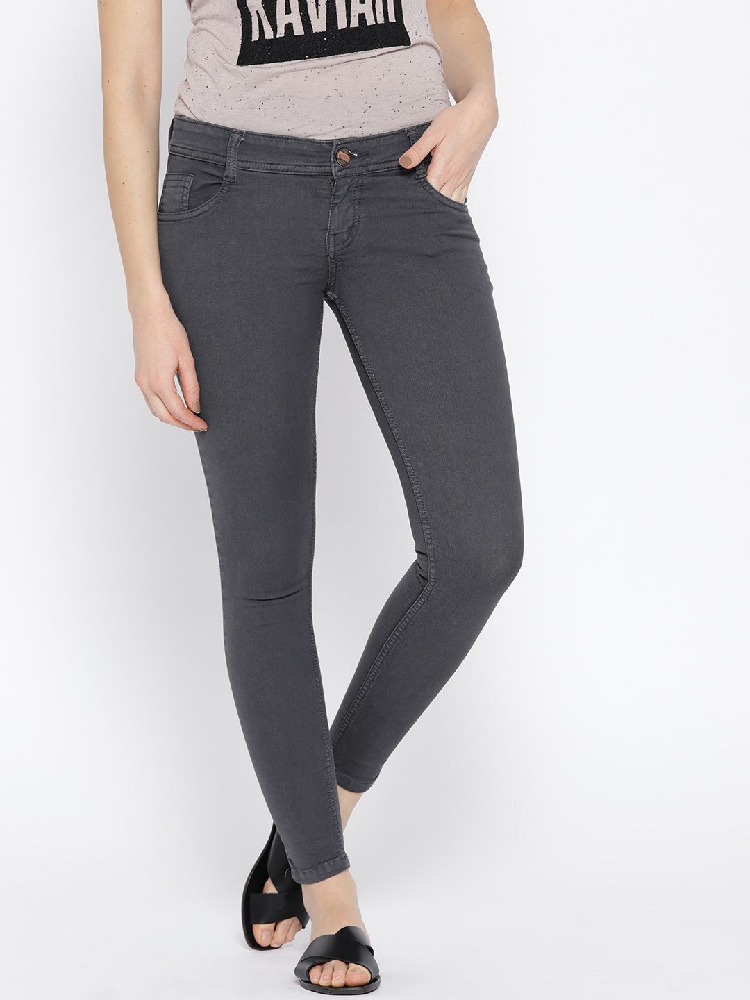 High Star Women Grey Slim Fit Mid-Rise Clean Look Stretchable Jeans Price in India
