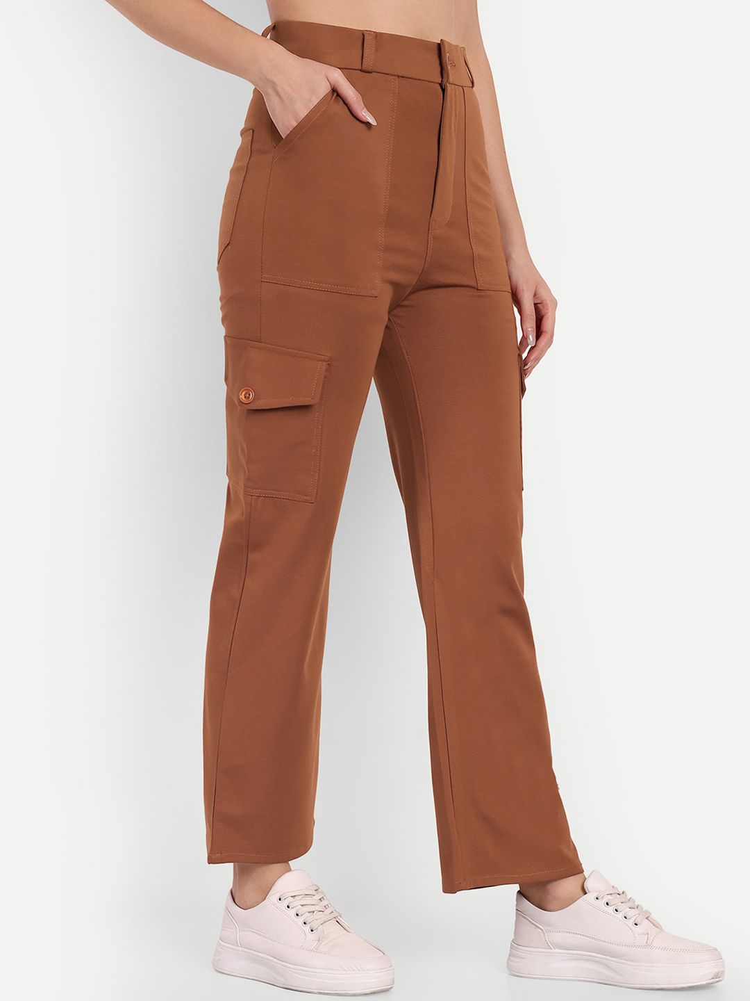 BROADSTAR Women Smart Straight Fit High-Rise Trousers Price in India