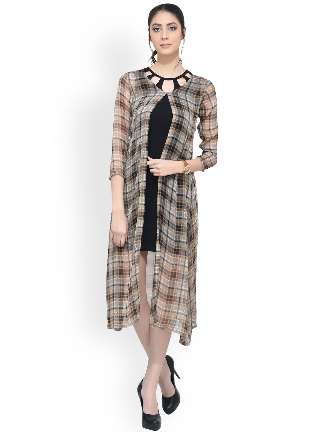 SCORPIUS Multicoloured Checked Open Front Shrug Price in India