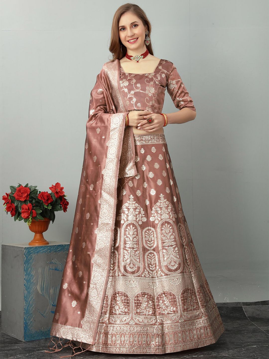 JATRIQQ Woven Design Semi-Stitched Lehenga & Unstitched Blouse With Dupatta Price in India