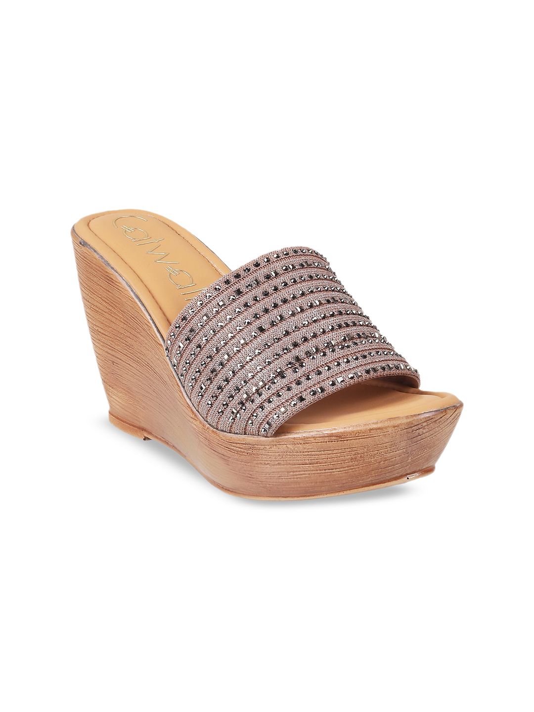 Catwalk Embellished Peep Toe Wedge Heel Mules