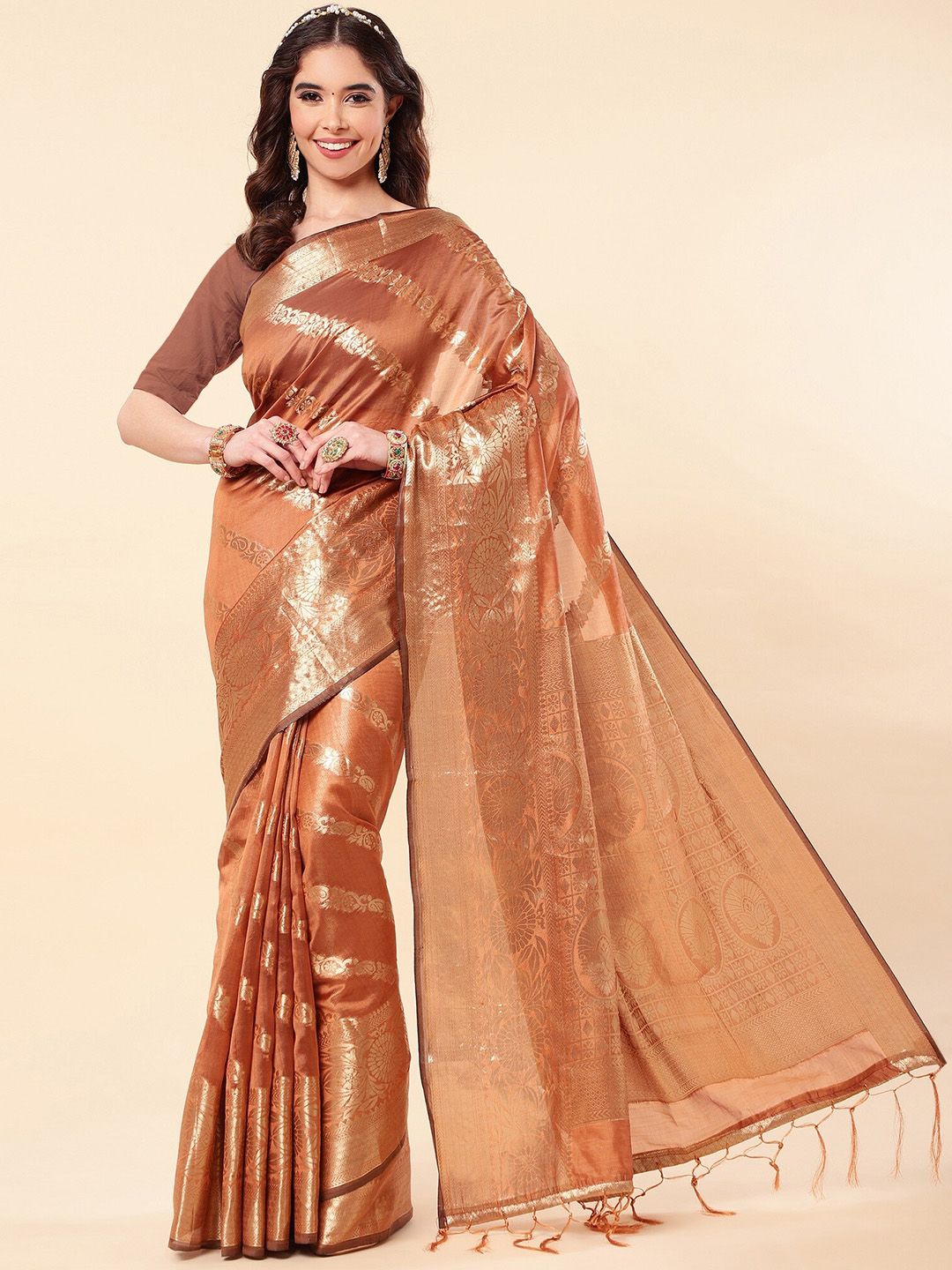 Fashion Booms Ethnc Motif Woven Design Zari Pure Silk Banarasi Saree Price in India