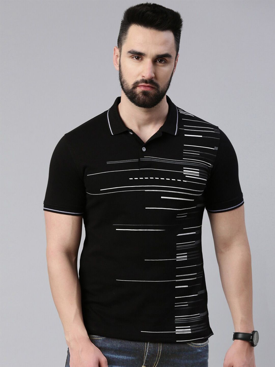 Metronaut Horizontal Striped Polo Collar Cotton T-shirt