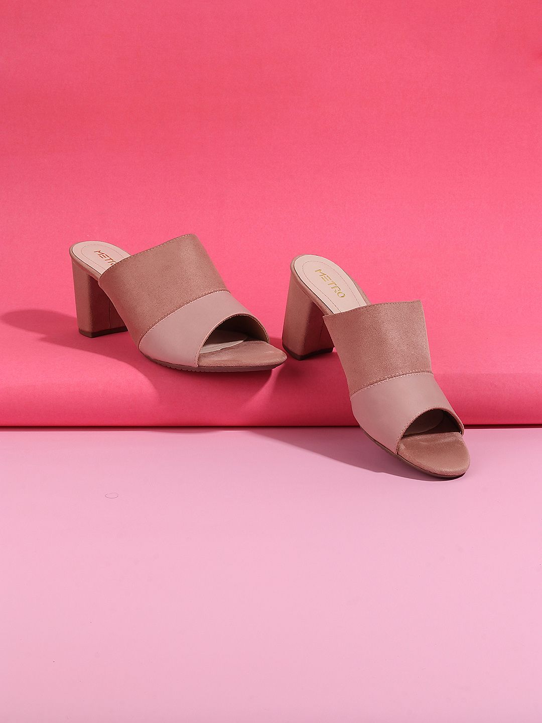 Metro Peach-Coloured Block Mules