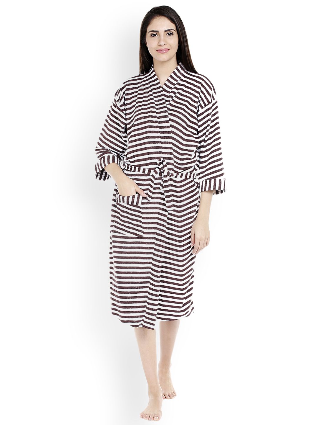 Sand Dune Brown & White Striped Bathrobe