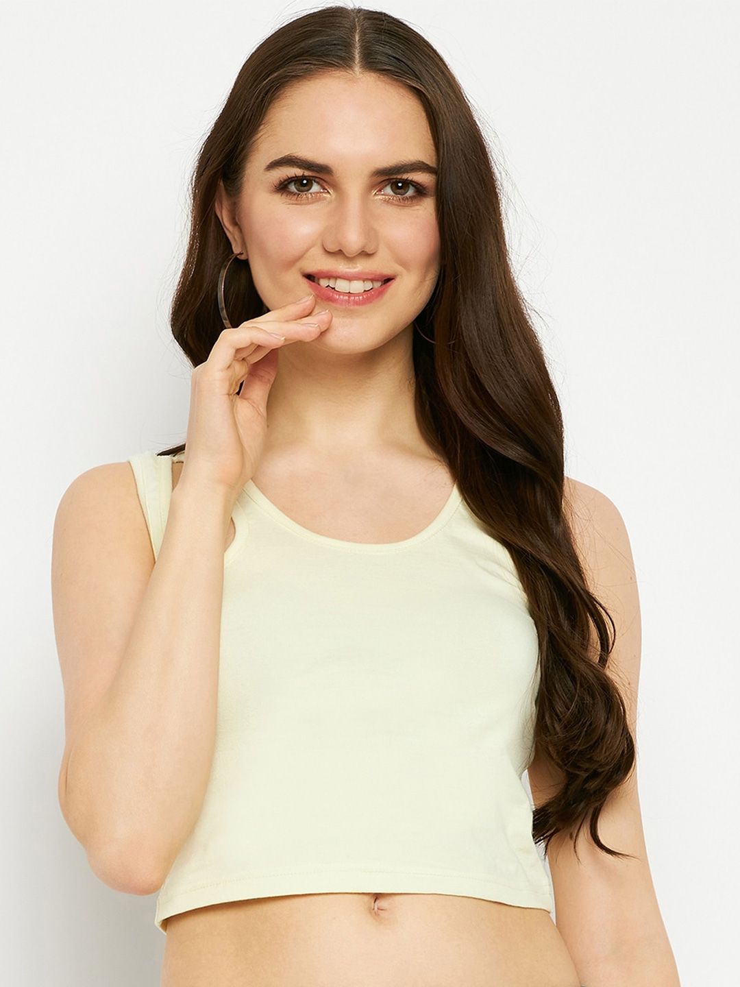 BRINNS Round Neck Sleeveless Cut Out Fitted Crop Top Price in India